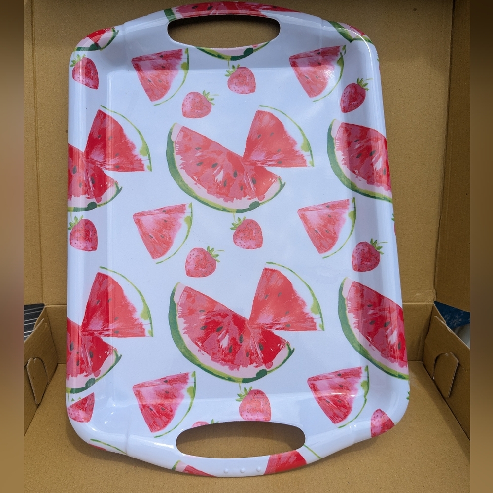Melamine Watermelon Strawberries Design Serving Tray 16" Long X 11" Wide
